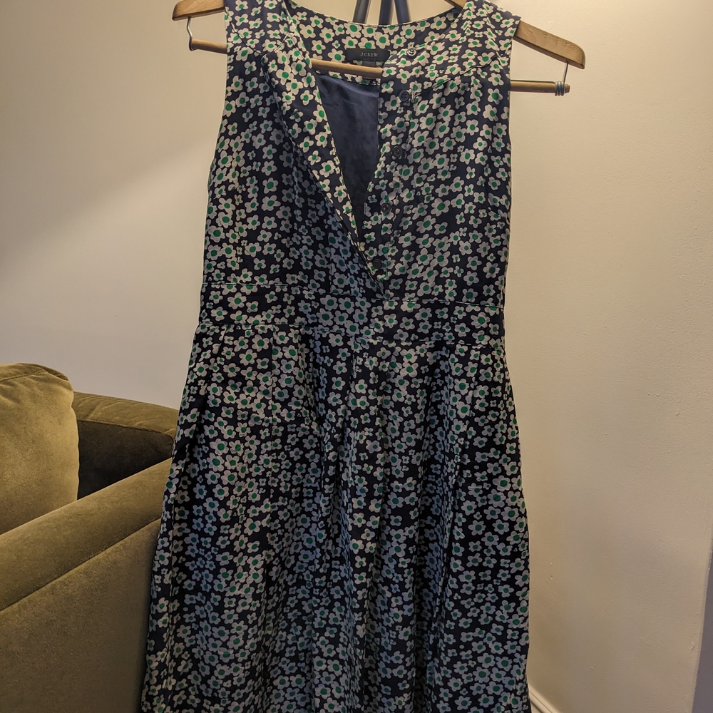 J. Crew Navy and Green Floral Midi Dress